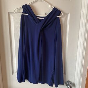 Susan Graver Blouse Women’s Size 1X Long Sleeve Navy Blue Stretch Straps